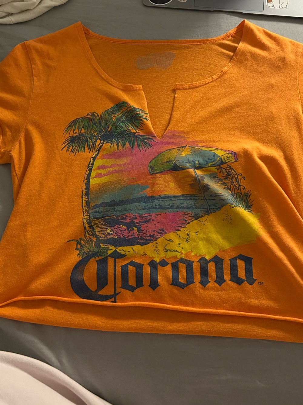 Old Navy Corona Orange Tropical Graphic Crop Tee